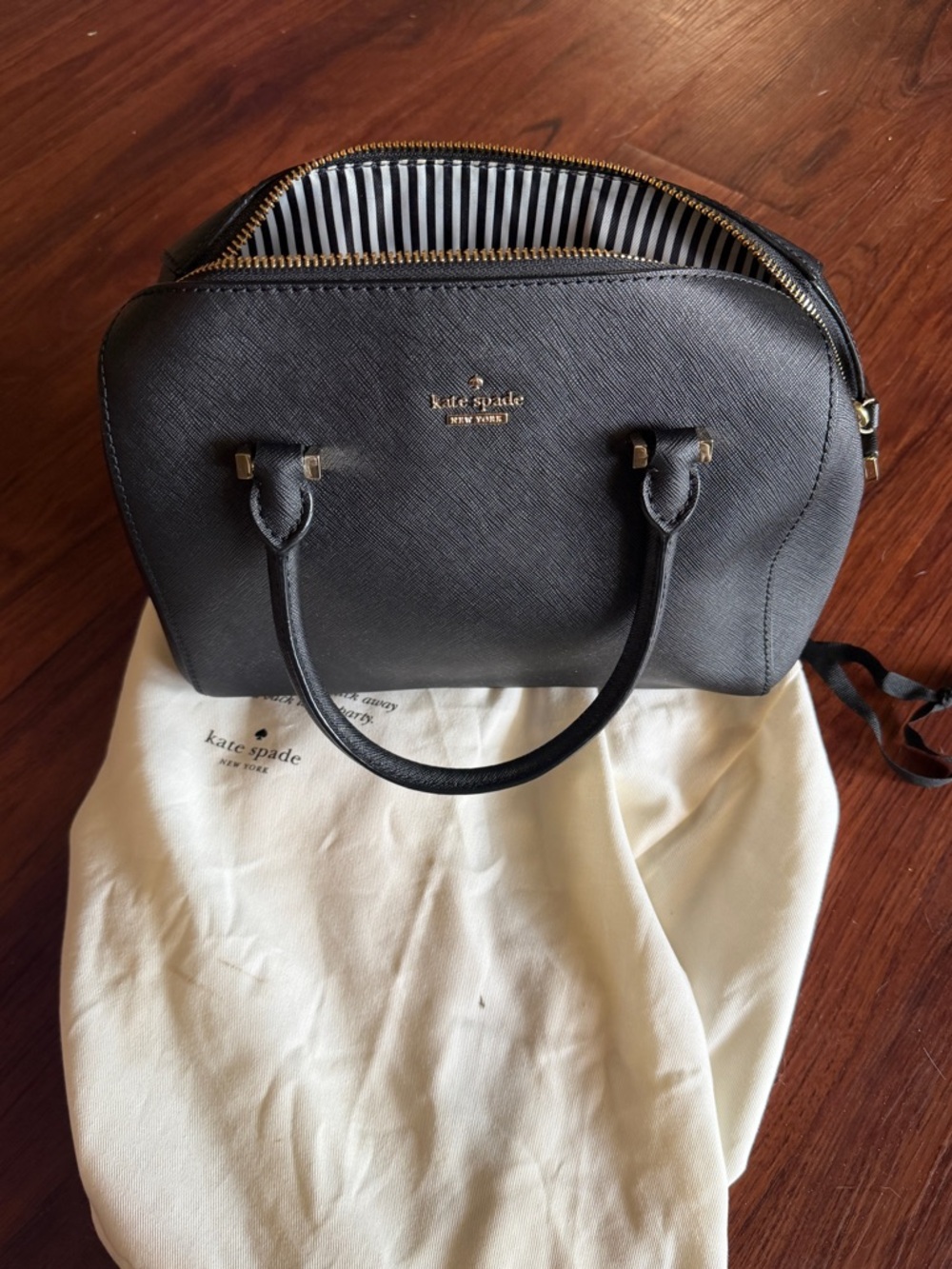 kate spade Black Saffiano Dome Satchel with Gold Hardware